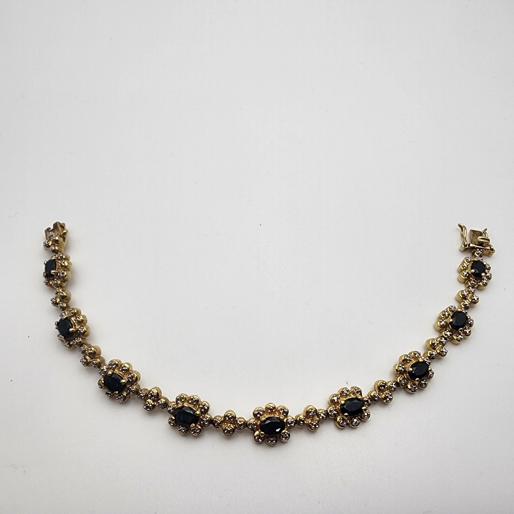 Ross-Simons Gold Plated Sterling Silver Sapphire & Diamond Tennis Bracelet (7")